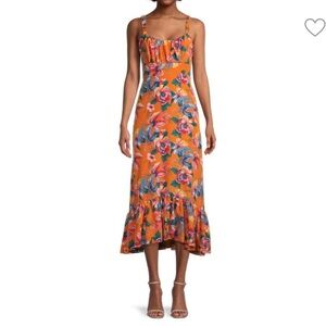 🌸Likely Kimbell Tiered Floral Midi‎ Dress Orange Multicolor Size 6🌸